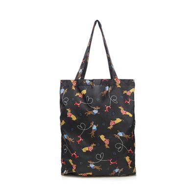 Black dog print fold away shopper bag